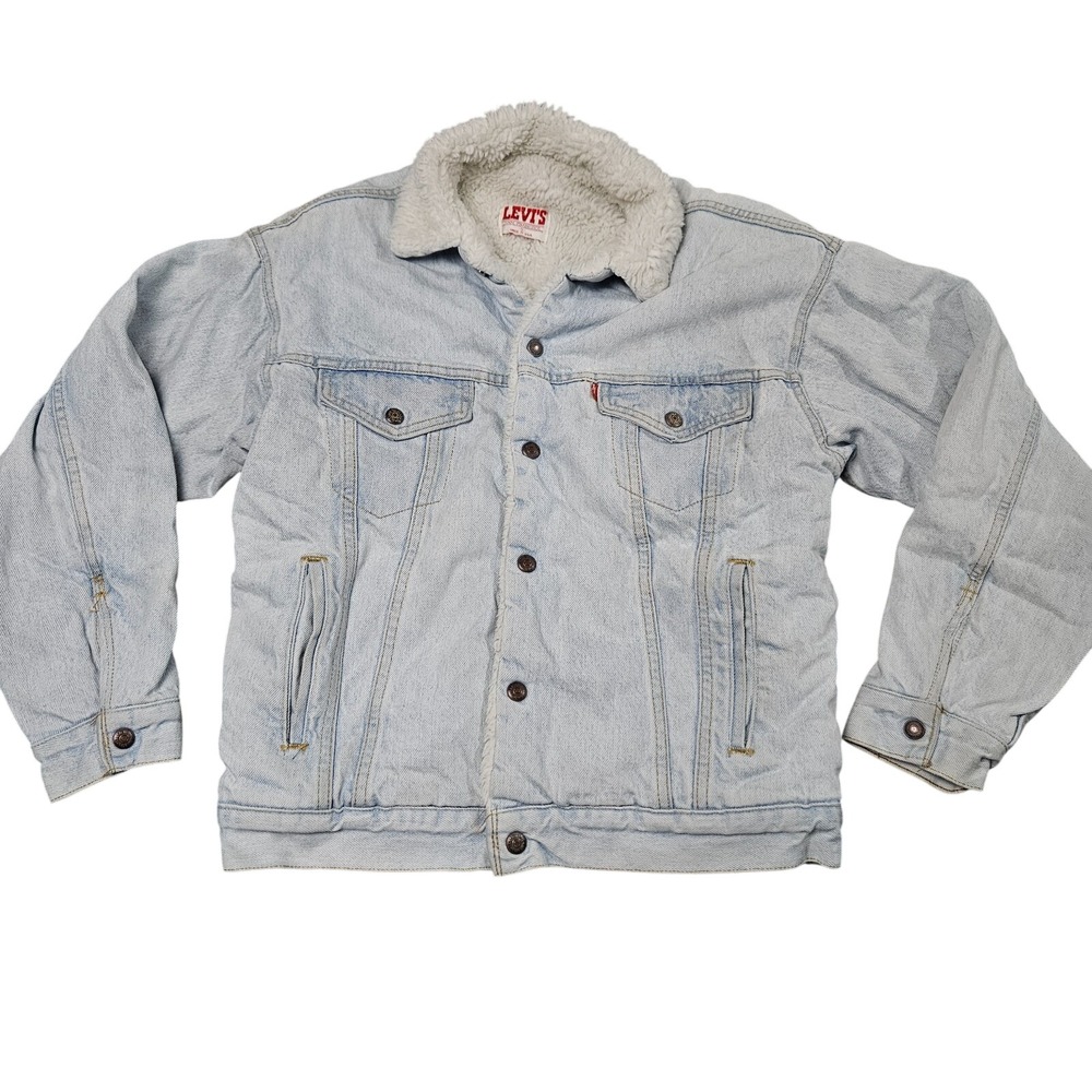 Levis Sherpa Denim Jacket Small Light Wash Trucker Vintage USA Heritage‎ Classic